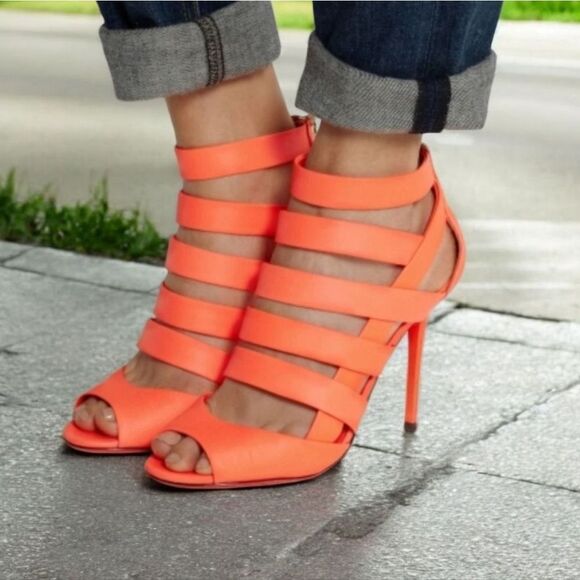 Jimmy Choo Neon Flame Nappa Caged Leather Sandals Heels Size 36.5 US 6.5 - Picture 16 of 16